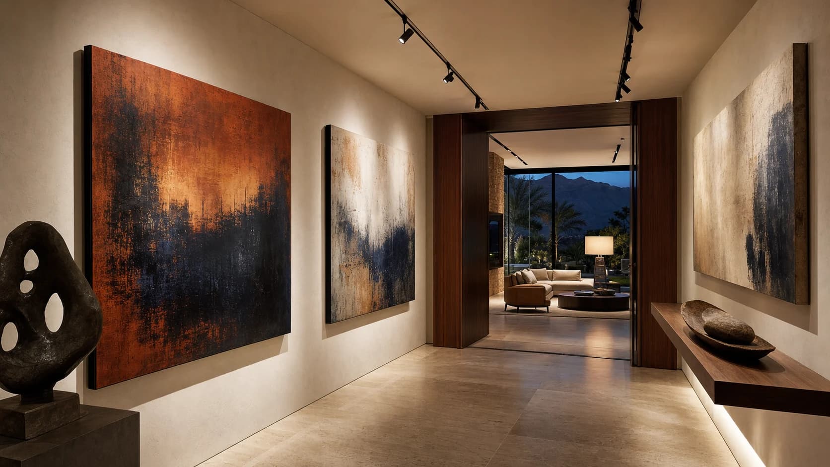 Concept visualization of precision artwork and gallery lighting in a Palm Desert residence